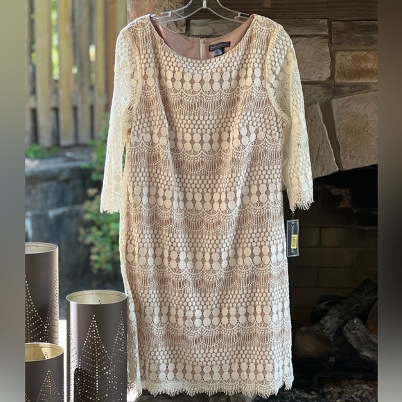 NWT Jessica Howard Lace Overlay Cream Dress Size 16 - Picture 2 of 9
